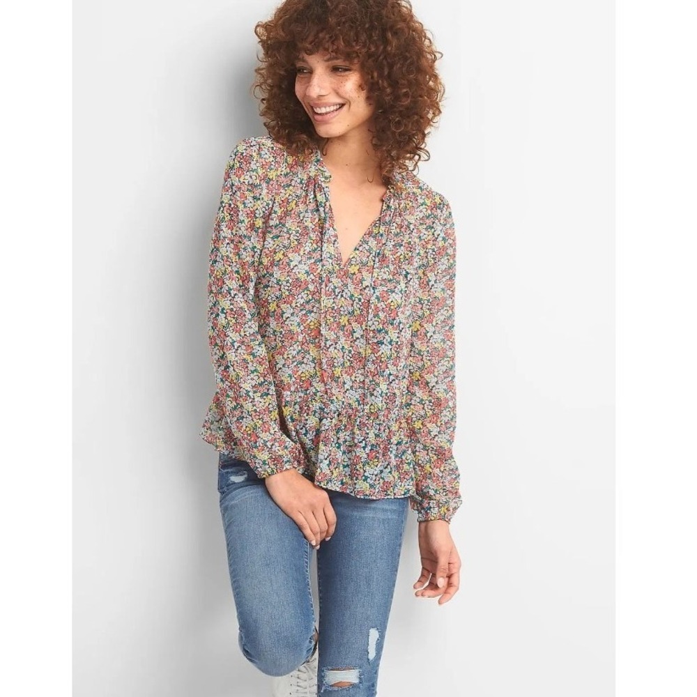 GAP Ditsy Floral Blouse Womens Medium Chiffon Boho Romantic Feminine Cottagecore